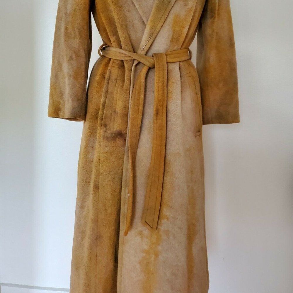 Long CASHMERE wool pea coat trench wrap Med large gray Tan Black beige camel XL - Picture 2 of 11